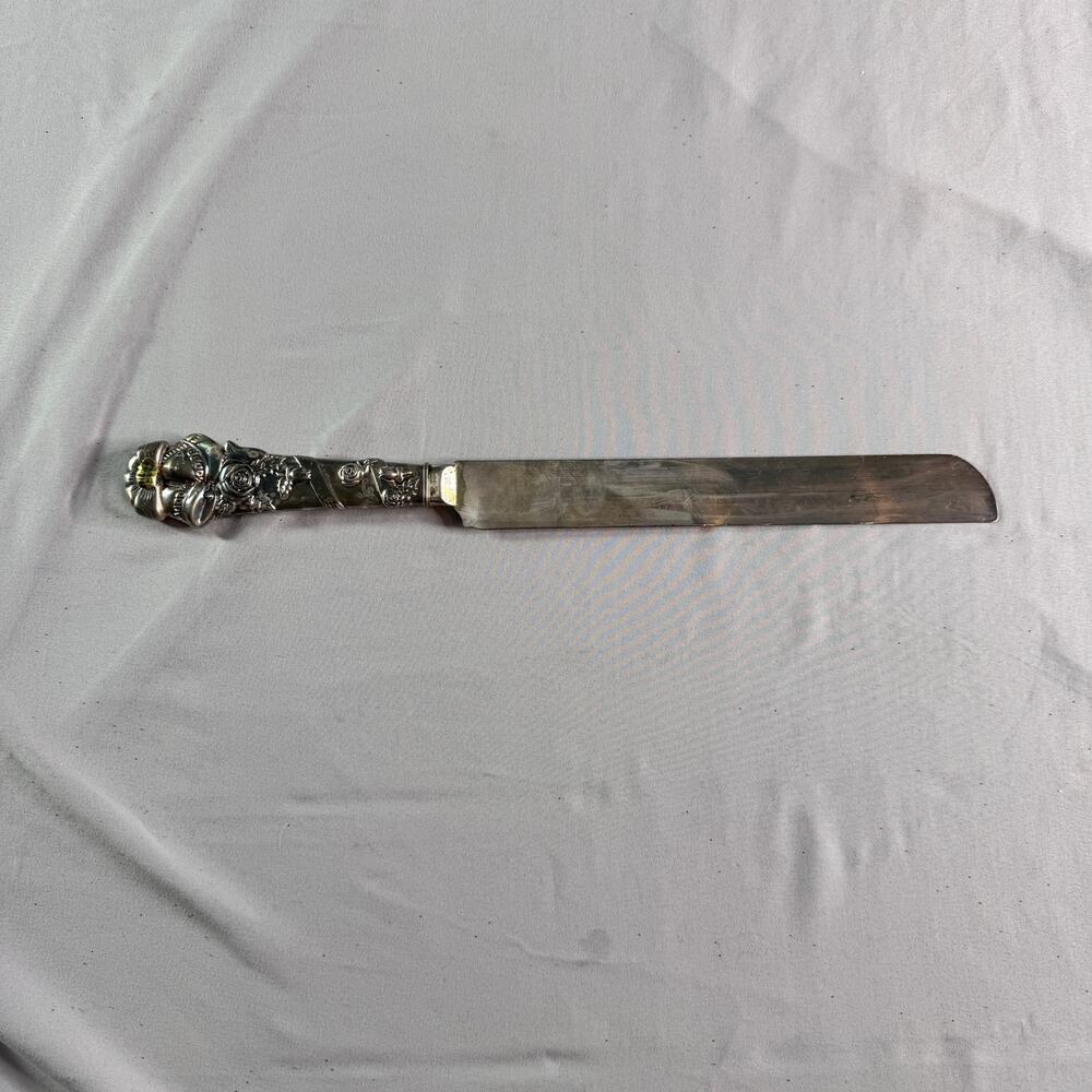 Vintage Style Cake Knife Server Floral Handle Silver Tone Made in Indonesia 13”